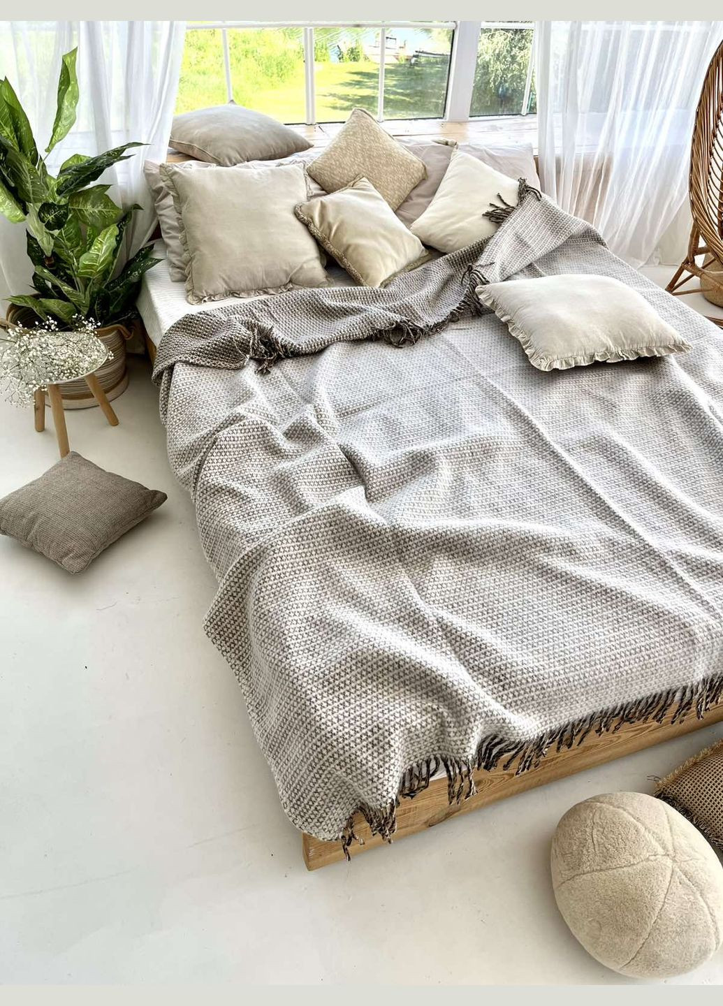 Плед шерстяний Wool бежевого кольору 200х230 см ZEINTEX (311221861)
