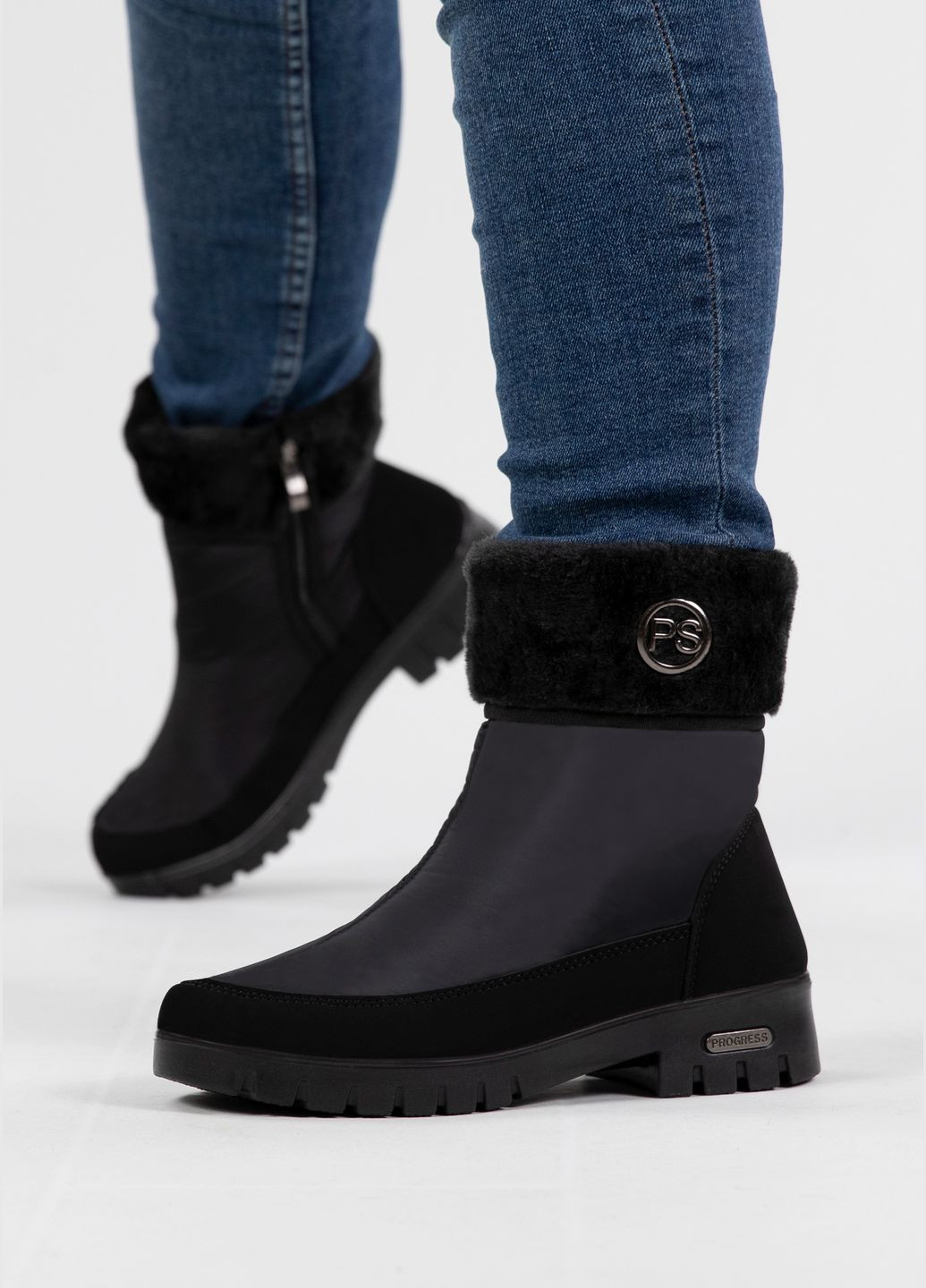 Дутики жіночі з каблуком на хутрі чорні (3404) Progress (312345161)