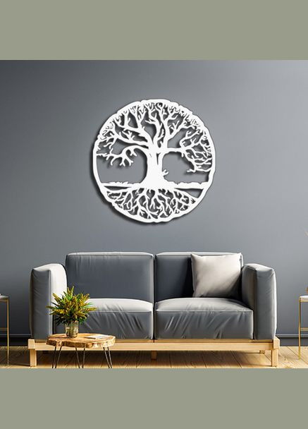 Панно 3D декоративне з об'ємом 15 мм для стін, Дерево 60 х 60 см біле Декоинт (276708273)