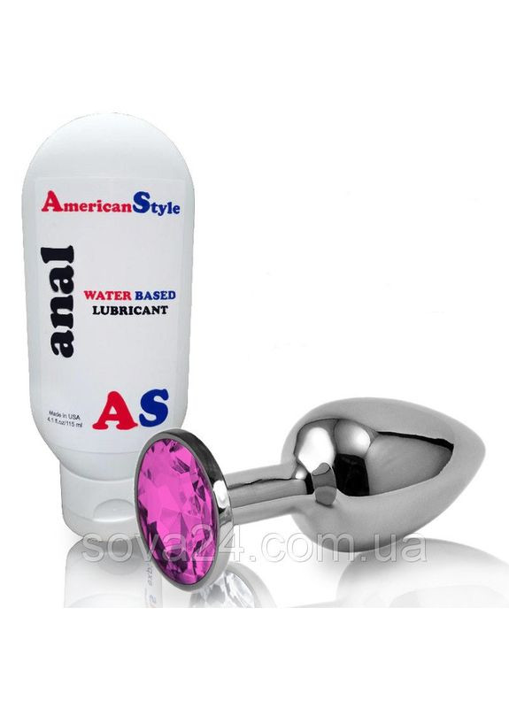 Анальна пробка, втулка S з рожевим каменем і лубрикант анальний 7.5*2.8 см No Brand (340914850)