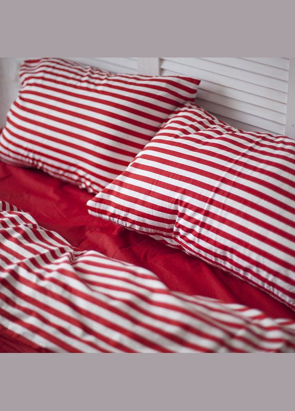 Постельное белье Полосатый красный Ранфорс Евро на резинке MERISET (278254861)