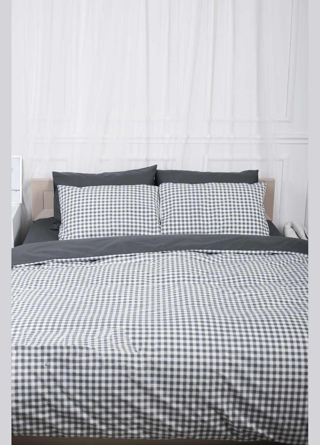 Комплект постельного белья семейный 160х220х2 наволочки 4х70х70 Ranforce Elite (MS-820000034) Moon&Star Gray Square (284416520)