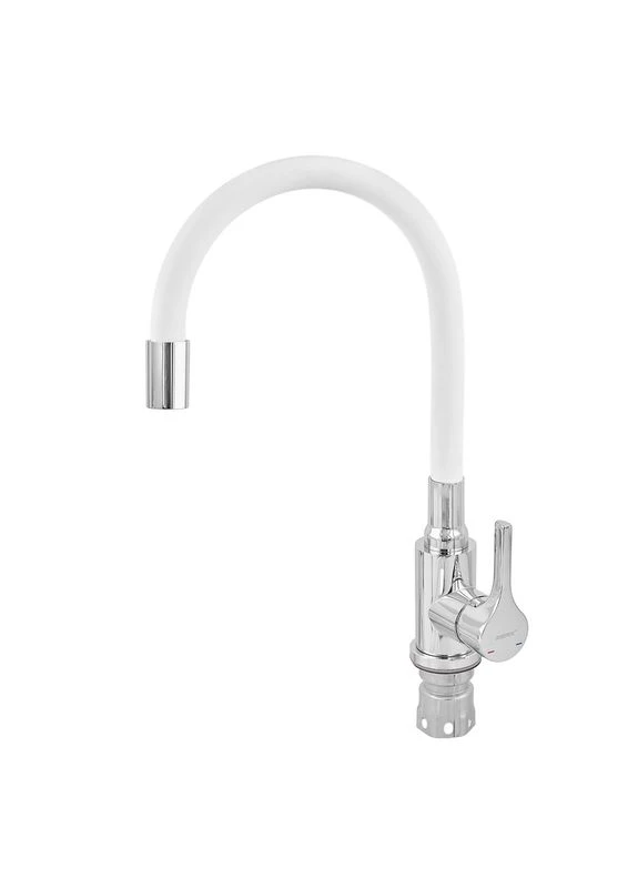 Змішувач для кухні REX- CHROME REFL.WHITE з нерж. сталі (Колір хром+силіконовий вилив білий) (ZX6129) Zerix 011 (402804443)