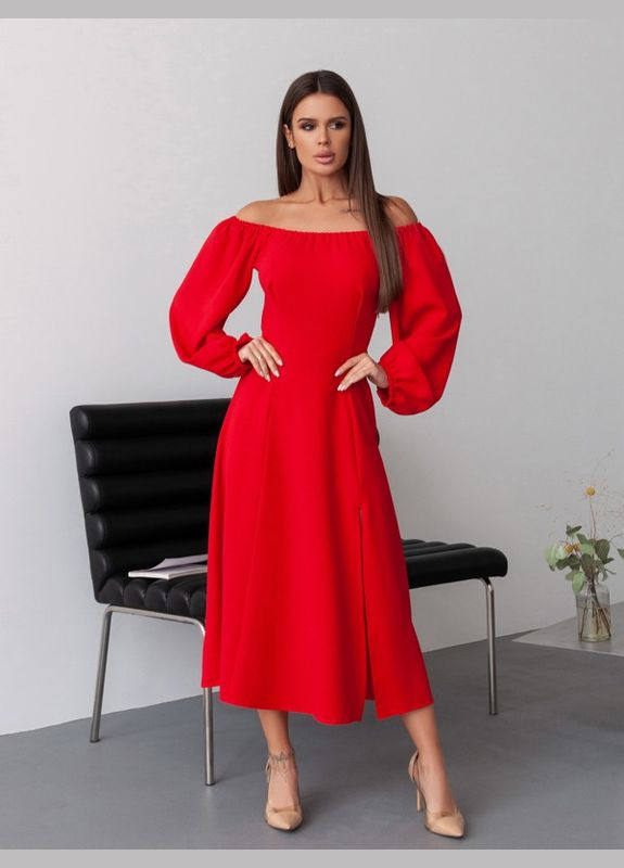 Красное повседневный красное ретро платье с разрезом ISSA PLUS однотонное