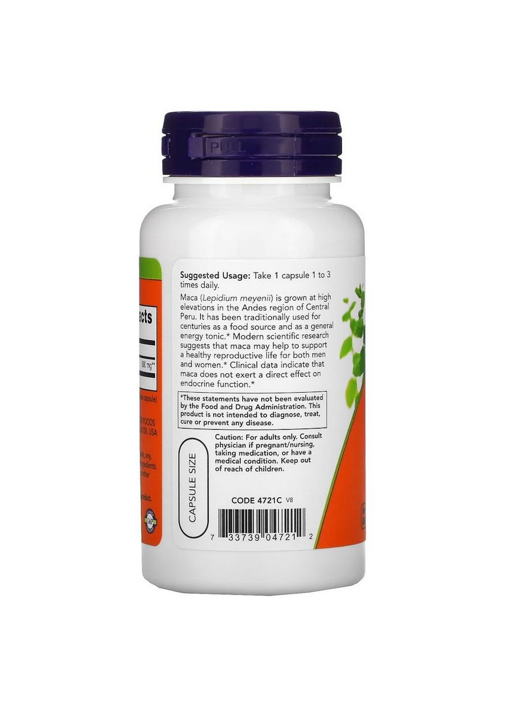 Натуральна добавка Maca 500 mg, 100 вегакапсул Now (293342743)