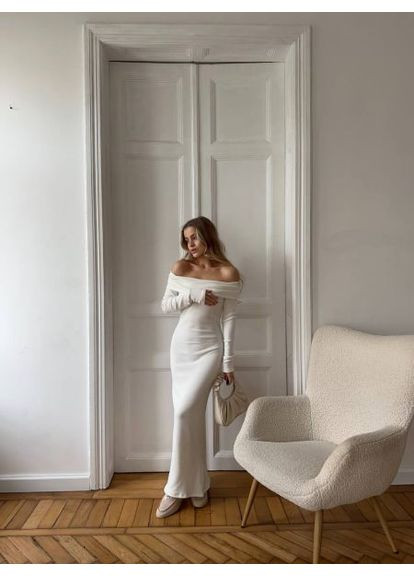 Молочное женское платье макси с открытыми плечами (арт. 349sh) No Brand