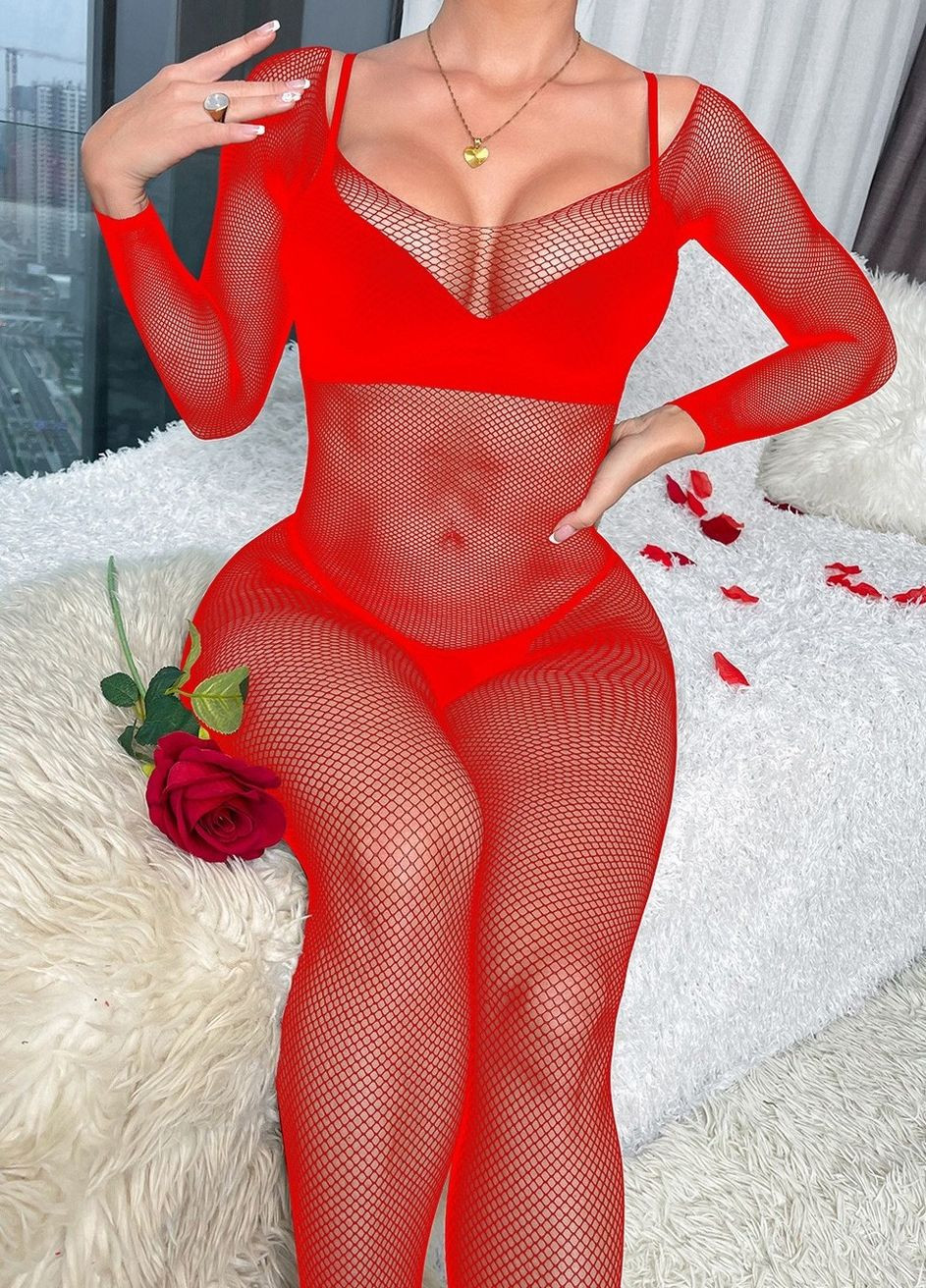 Бодистокинг красный, Комбинезон Сетка, Эротическое белье, Сексуальный бодистокинг No Brand (331144302)