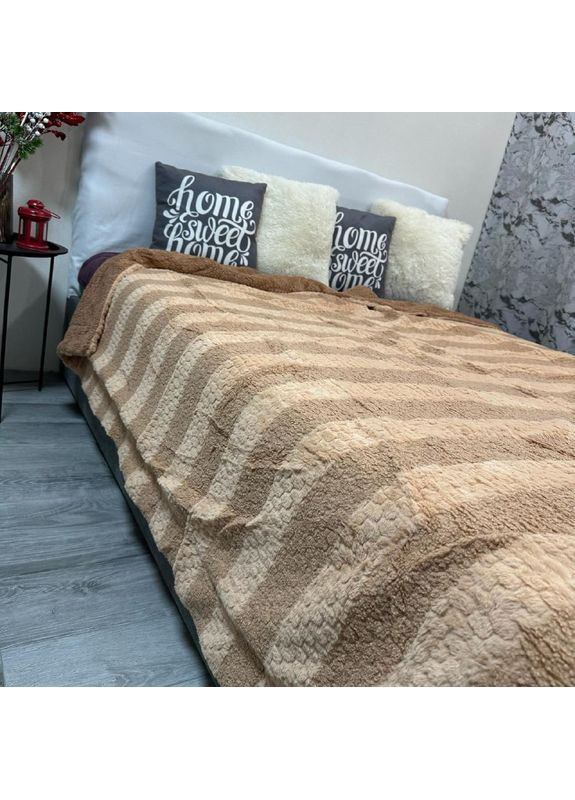 Двосторонній Плед-Покривало 2-в-1 – Хутро & Тедді. Розмір Євро (200x230 см) бежевого кольору. No Brand (363834549)