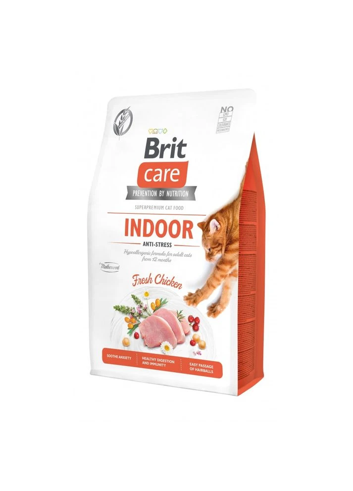 Корм сухой Cat Grain Free Indoor Anti-stress для взрослых домашних кошек гипоаллергенный с курицей 2 кг Brit Care (386995537)
