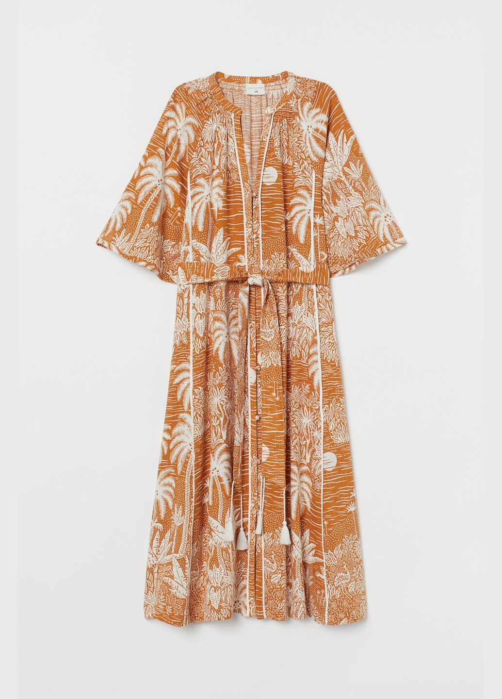 Гірчична сукня льон бленд H&M з малюнком