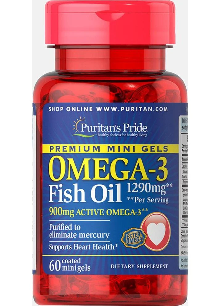 Омега-3 Риб'ячий жир, Omega-3 645 mg,, 60 міні капсул Puritans Pride (366547710)