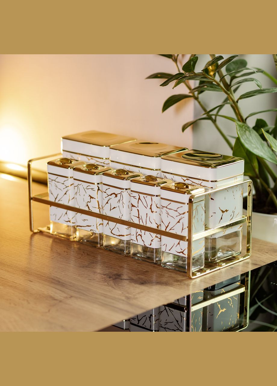 Набір ємностей для зберігання 8 штук по 650/150 мл на металевій підставці, білий Yiwu (325686397)