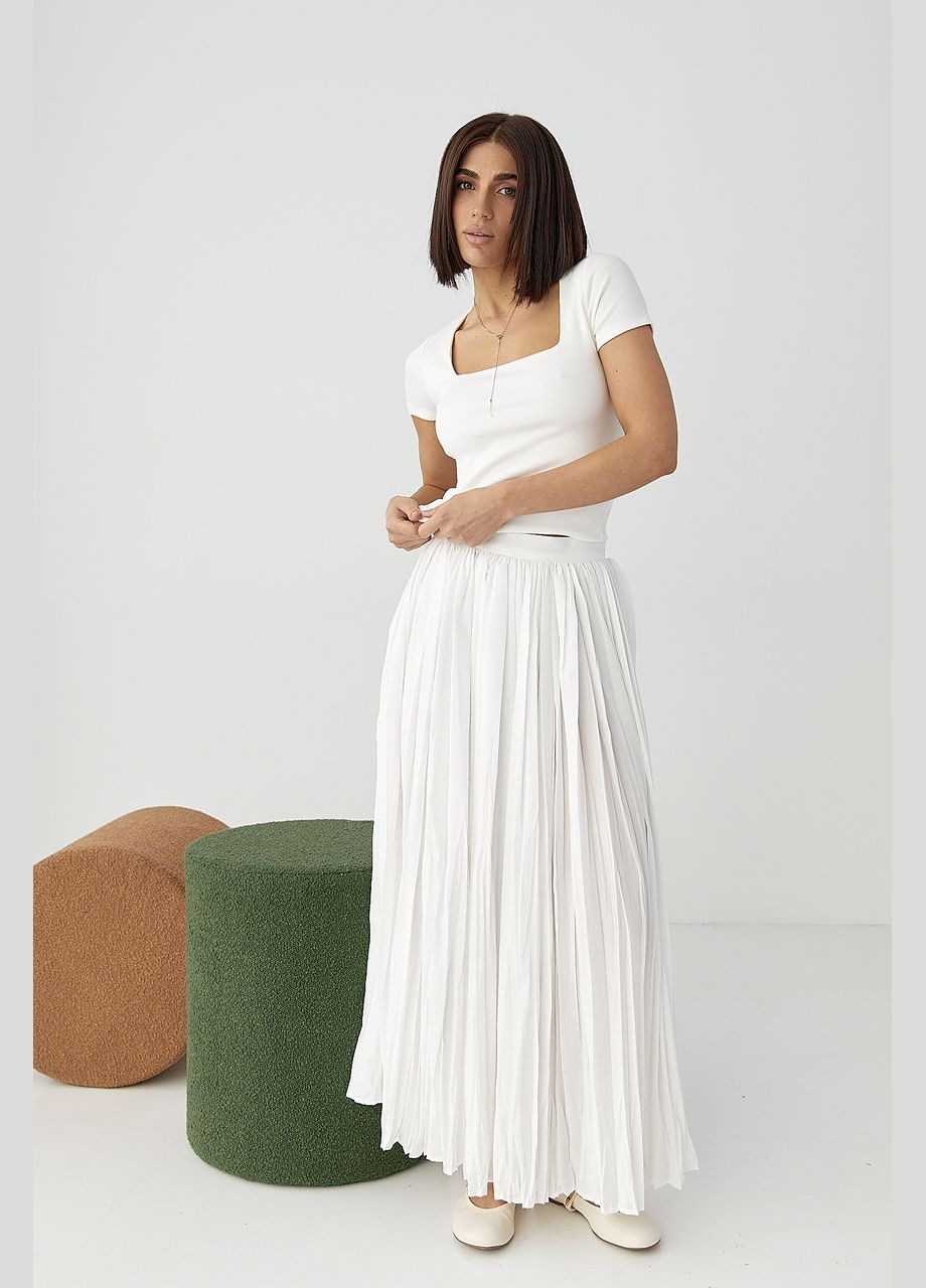 Футболка в рубчик із квадратним вирізом - чорний Lurex - (324392589)