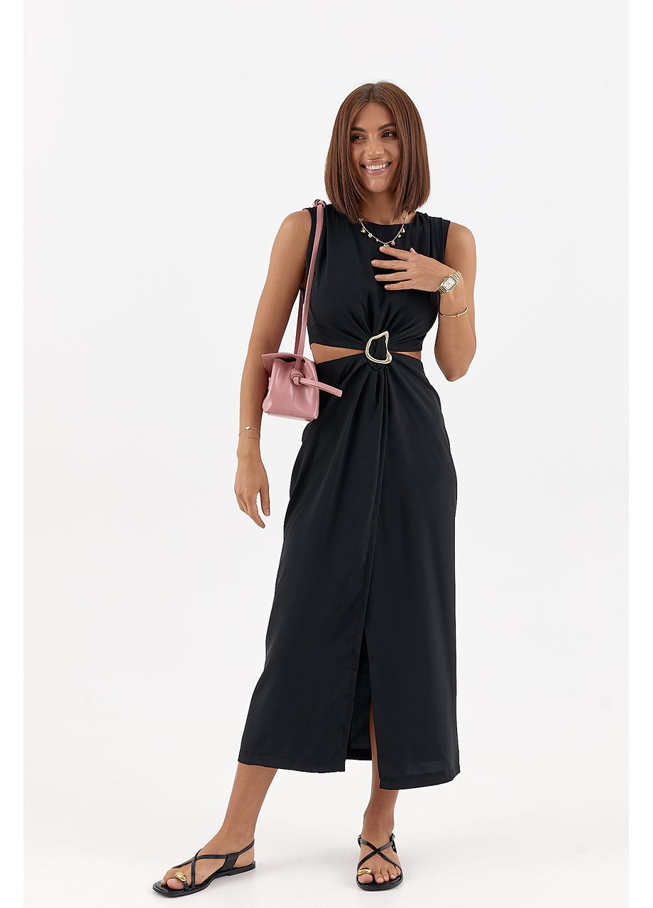 Черное откровенный платье миди с вырезами на талии - черный цвет Lurex