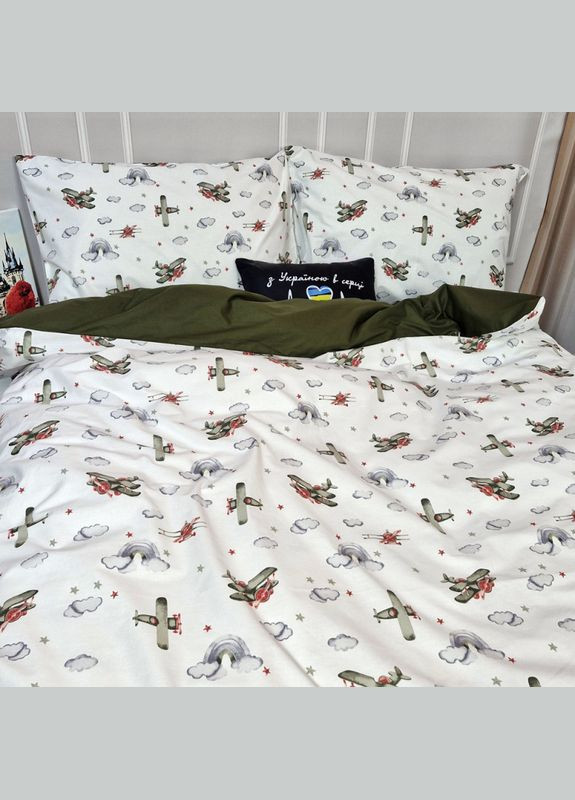 Постельное белье Самолетики Ранфорс Двуспальное на резинке MERISET (306740121)