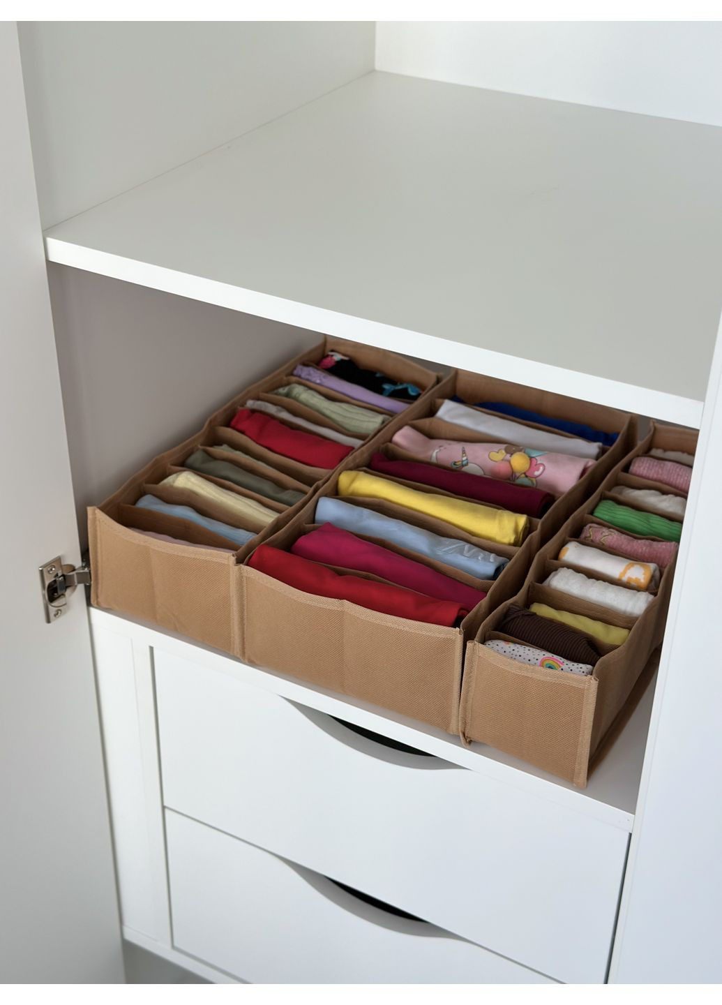 Набір гнучких органайзерів XS, S, M без картону (бежевий) для білизни та дитячих речей Organize (356473671)