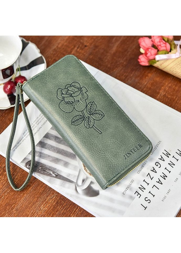 Жіночий гаманець із трояндою Зелений No Brand (393672505)