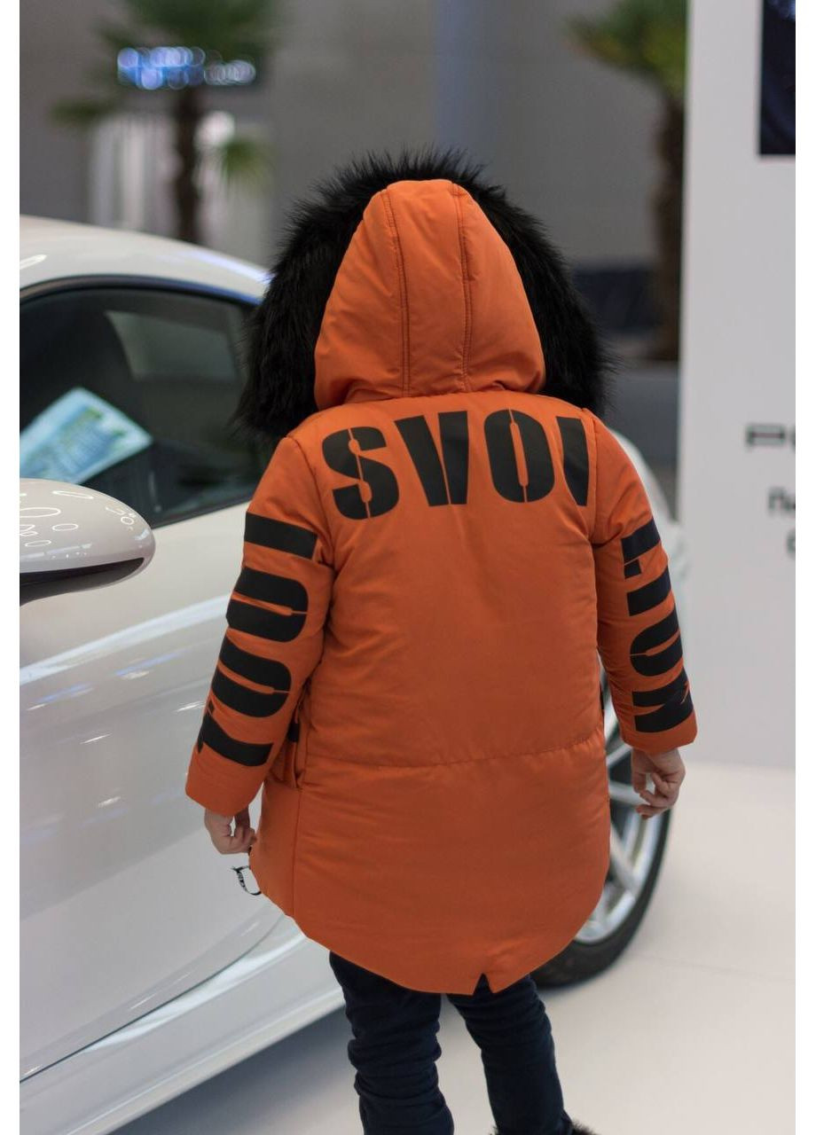 Помаранчева зимня дуже тепла зимова куртка для хлопчиків і дівчаток з хутряною підкладкою — заміри в описі куртка-пальто DK/DL Мода без кордонів