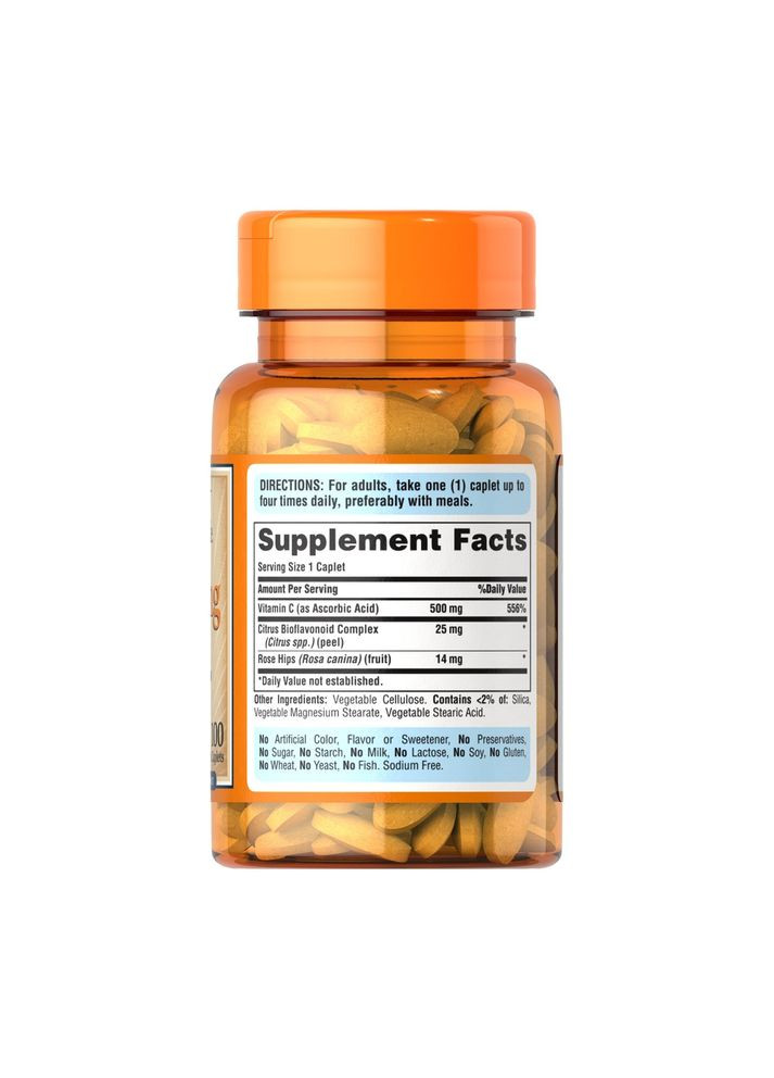 Витамины и минералы Vitamin C 500 mg with Bioflavonoids and Rose Hips, 100 каплет Puritans Pride (351503158)