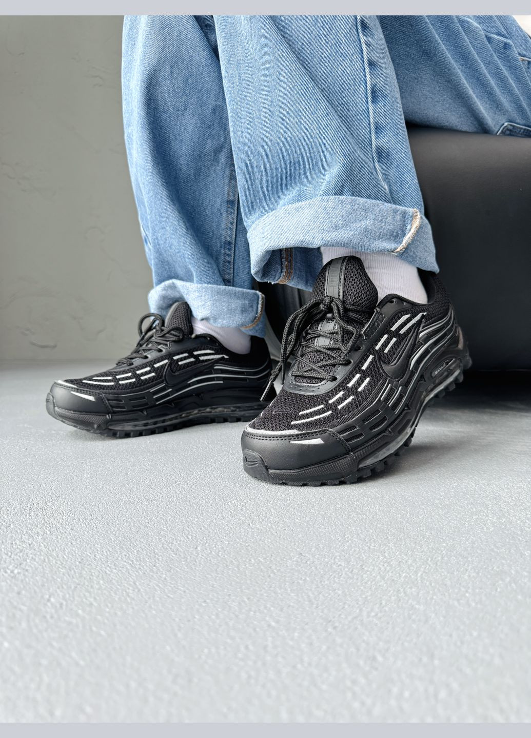 Чорні Осінні кросівки чоловічі і жіночі nike air max tl 2.5 black white | найк аір макс тл 2.5 чорні білі No Brand