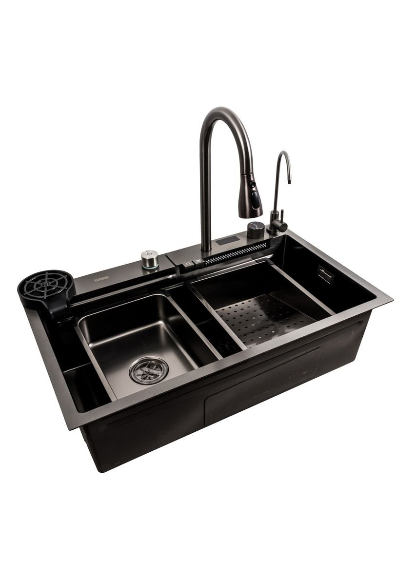 Кухонная мойка 75*45G черная Handmade "Водопад" Platinum (336936430)