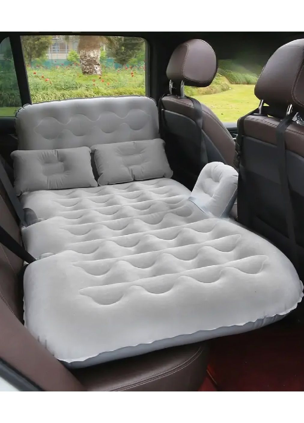 Портативний надувний матрац спальне місце з двома подушками насосом в салон машини автомобіля 130×75 см (481111-Prob) Сірий Unbranded (353827836)