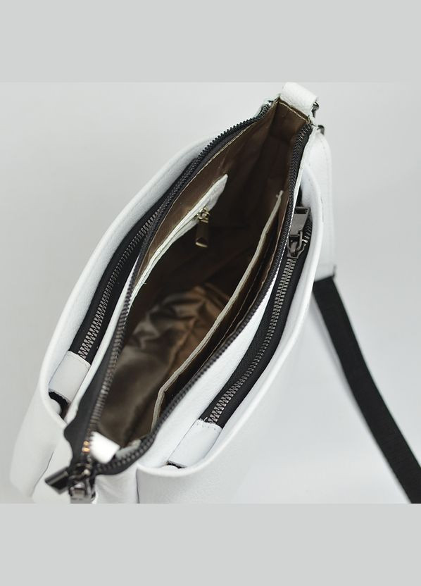 Белая кожаная женская маленькая сумка кросс боди на три отделения через плечо Serebro (285895825)