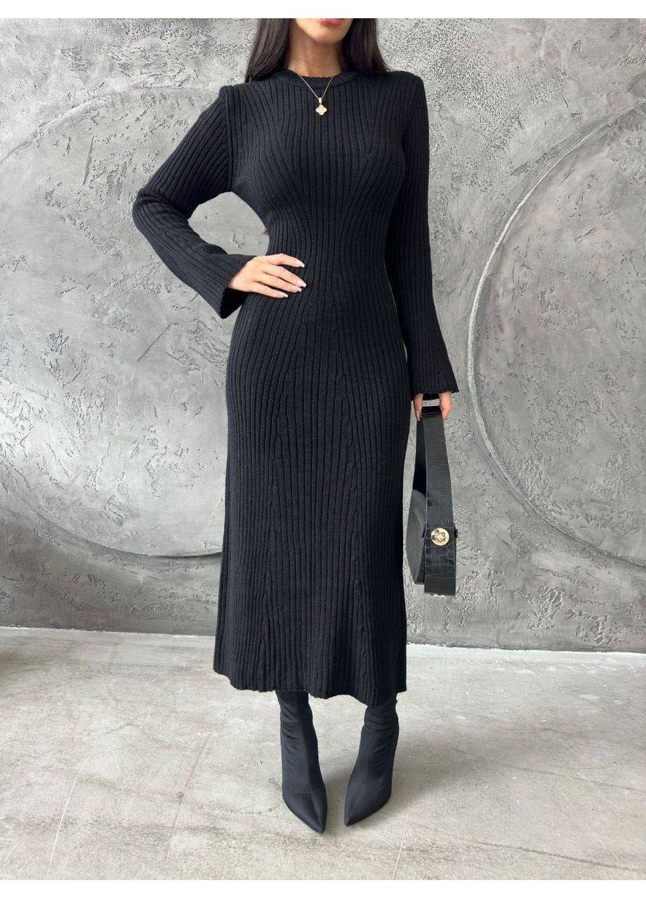 Черное праздничный стильное платье меди из машинной вязки ✨ замеры в описании силуэтная Vione однотонное