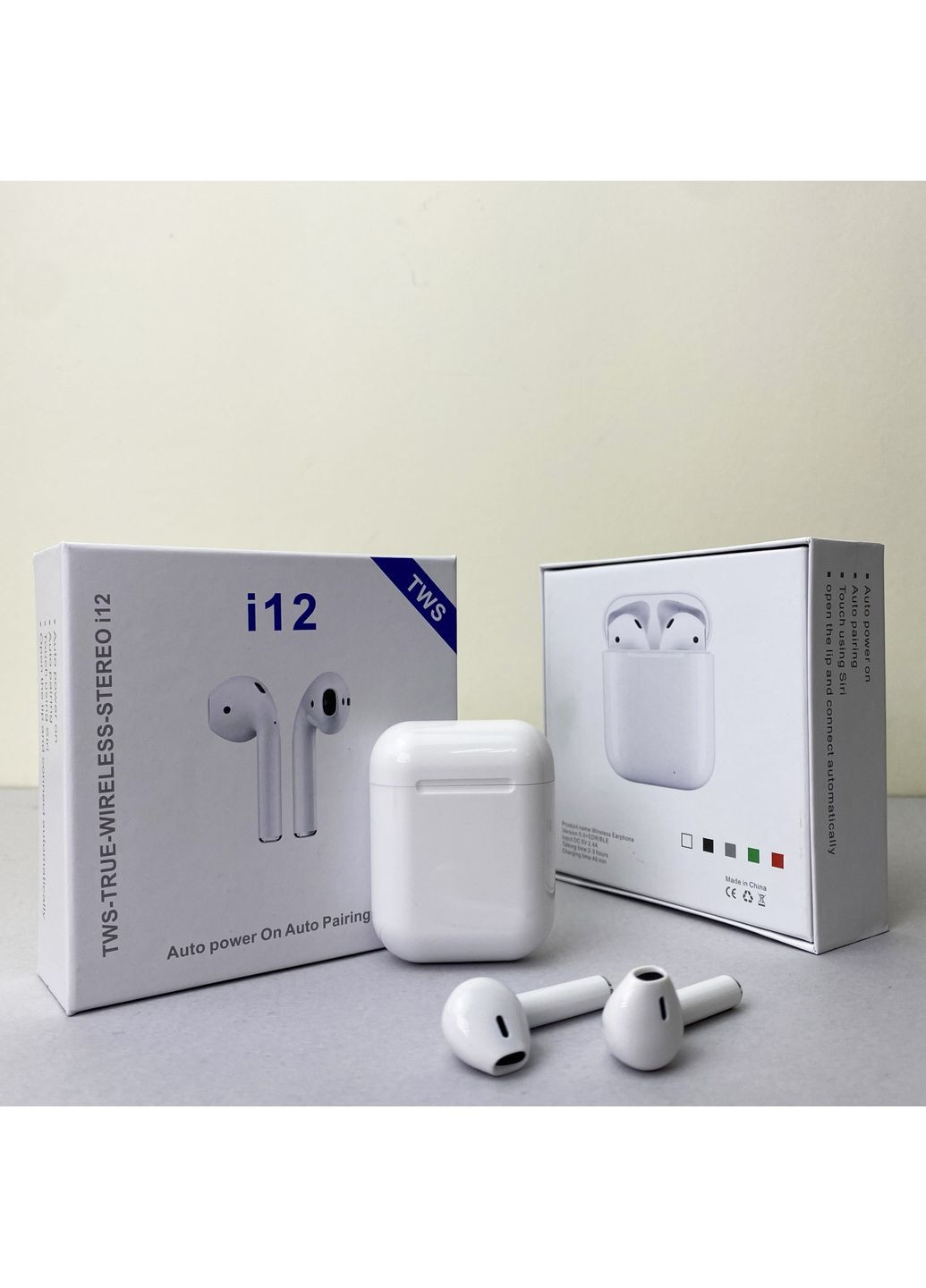 Бездротові навушники i12 білі вставні блютуз навушники для смартфона та планшета TWS 2 (372460512)
