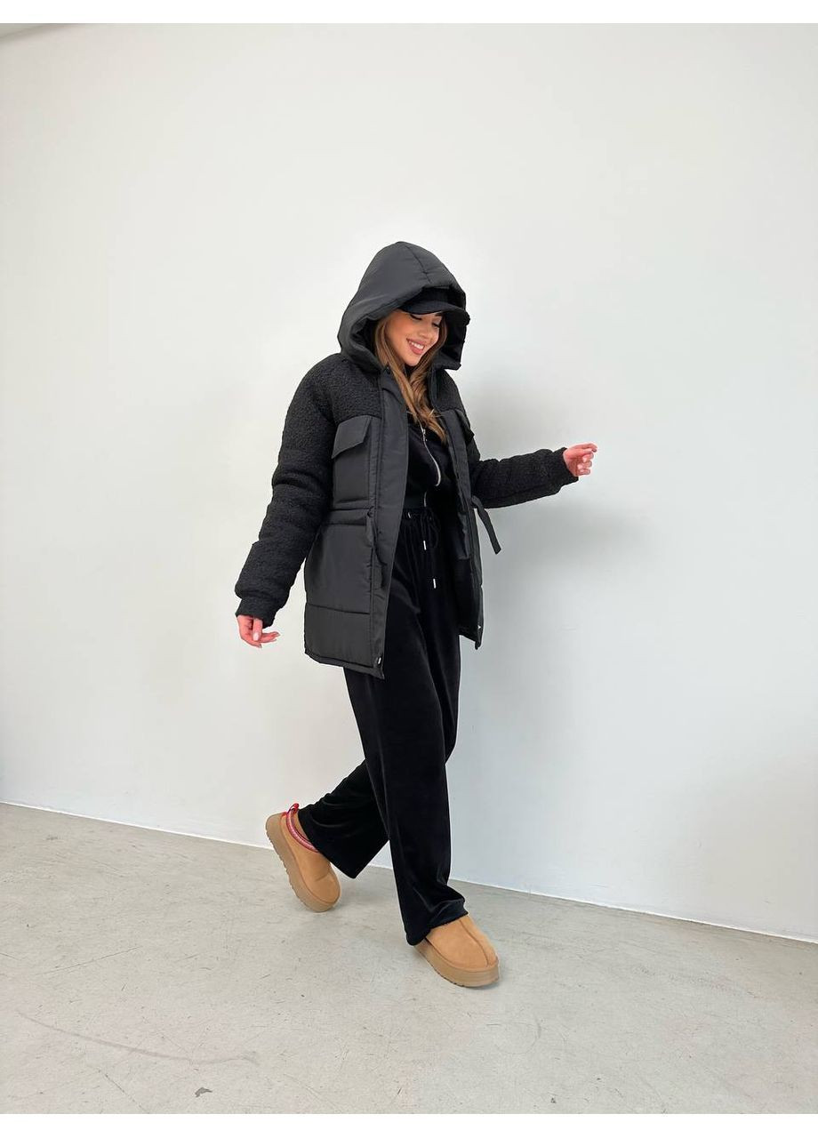 Чорна жіноча зимова куртка плащівка+баранчик Osoblyva