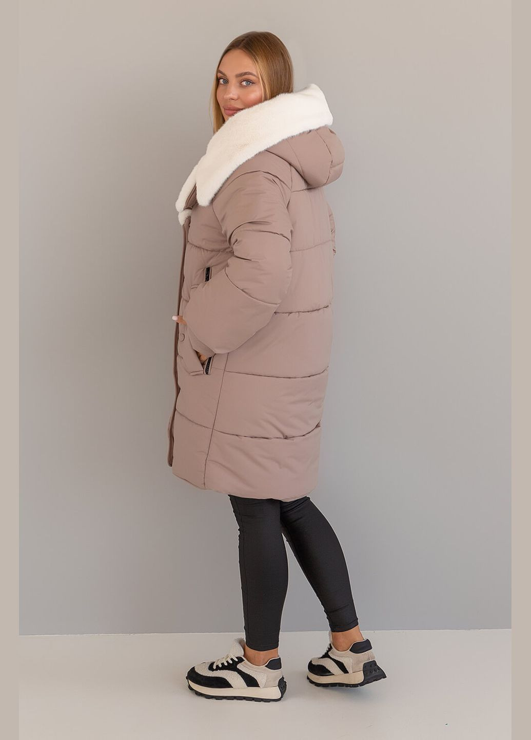 Бежевая зимняя куртка удлиненная женская зимняя "фрея" MioRichi