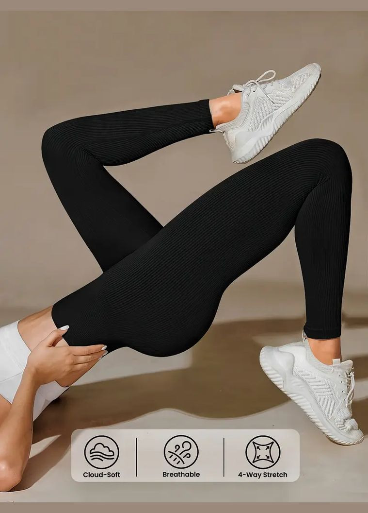 Лосины женские в рубчик женские лосины для девушек черные леггинсы для спорта и прогулок Kenalin Лосини (345641997)