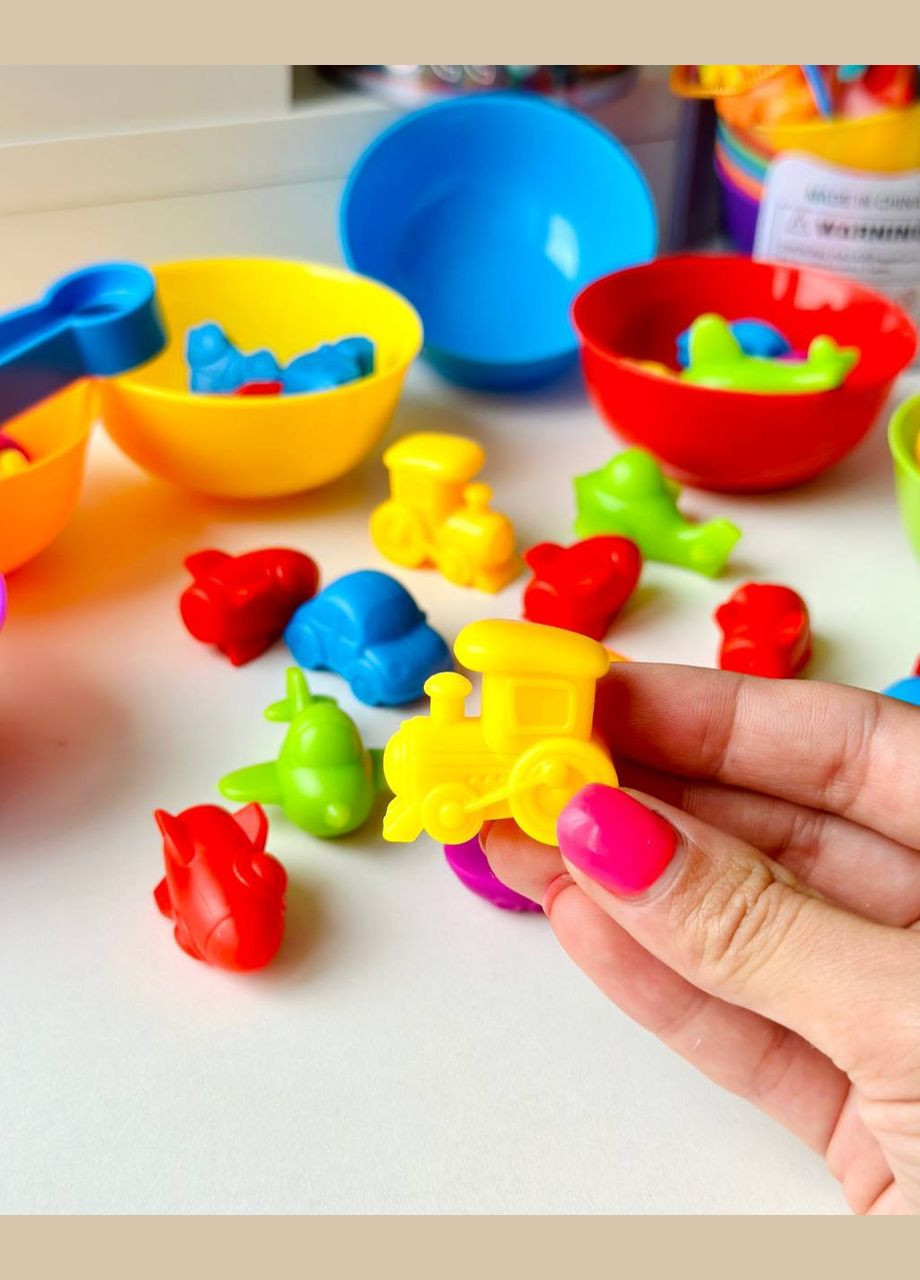 Розвиваюча гра Сортер Монтессорі по кольорам FD2188 з пінцетами та тарілочками Транспорт Fun Game (327797192)