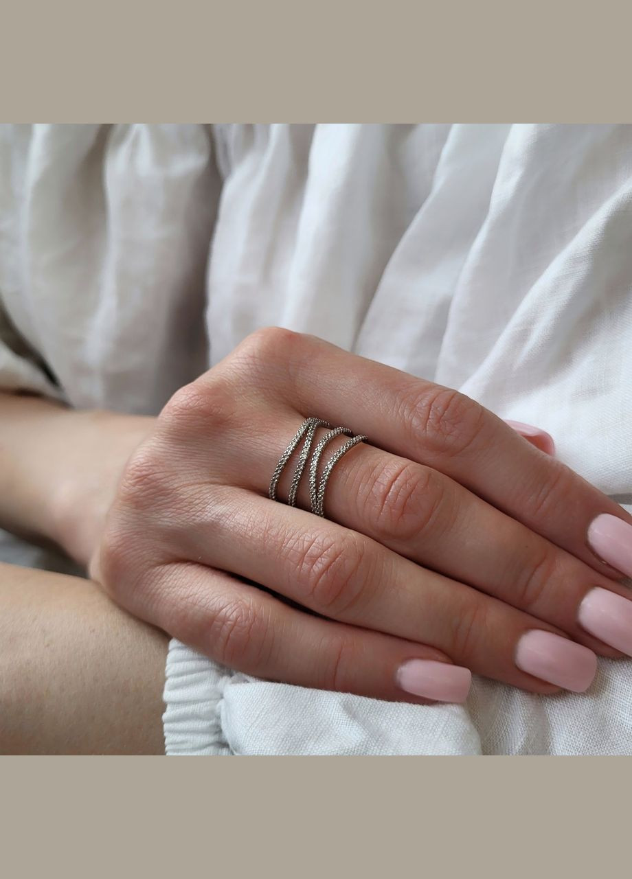 Кольцо серебряное женское кольцо широкое с Белыми Камнями 19.5 размер серебро 925 пробы Родованное 1429 2.8 No Brand (306743075)