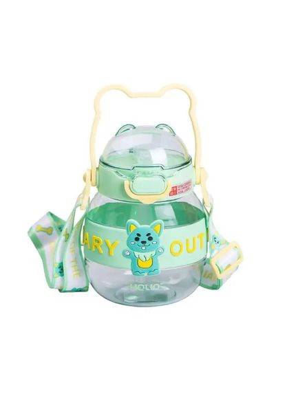 Бутылка для воды детская с трубочкой 580 мл с ручкой и ремешком Зеленая HP-14-37GR Yiwu (353503109)