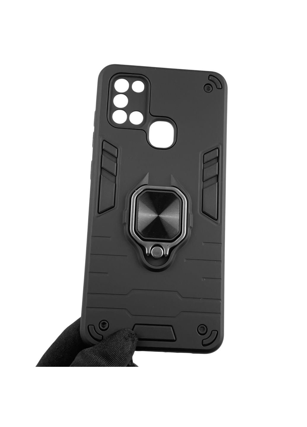 Чохол для телефона Galaxy A21s (SM-A217F) броньований з магнітним кільцем-тримачем на самсунг а21с чорний Samsung (366229862)