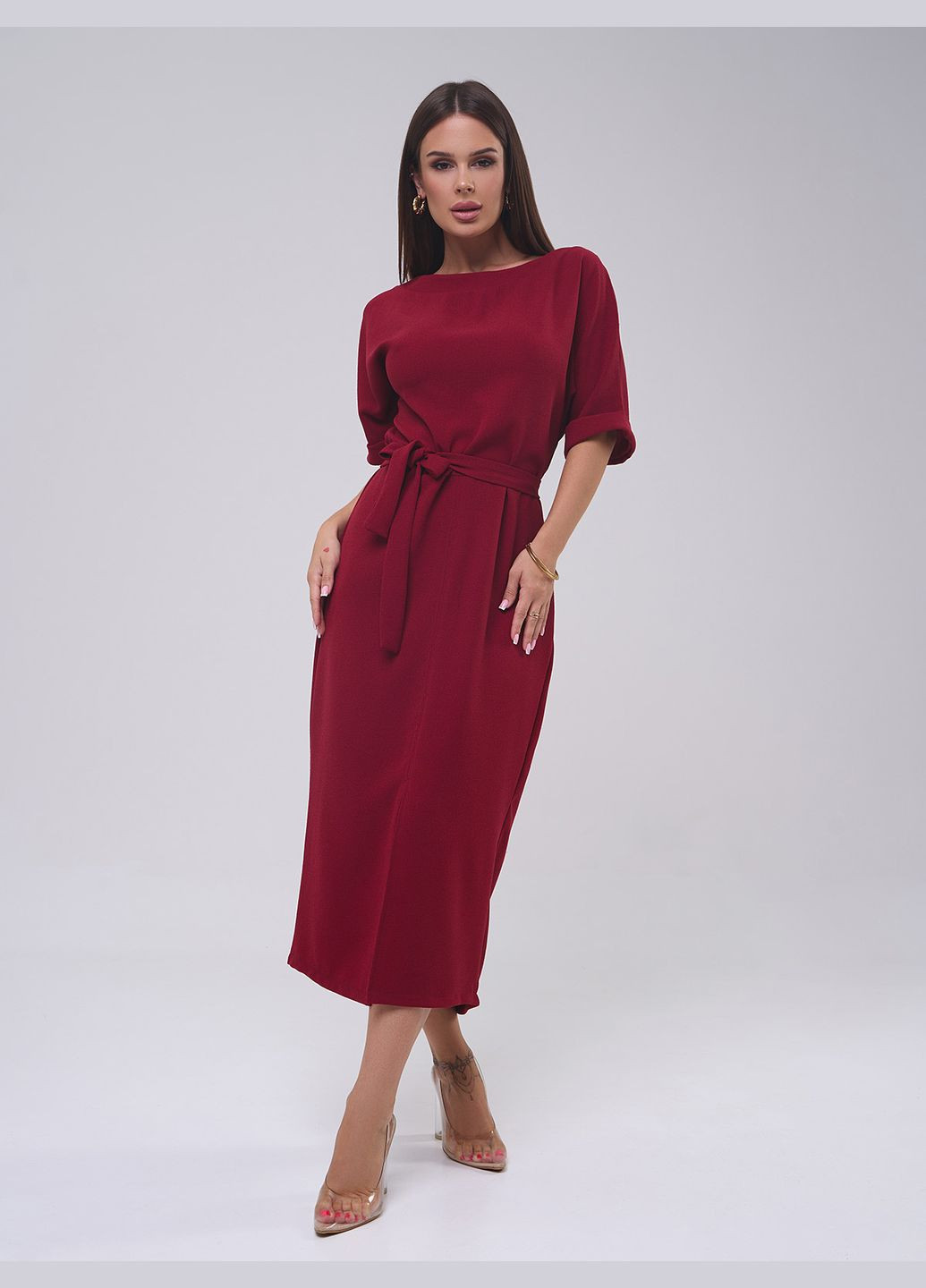 Бордова повсякденний сукні силуетна ISSA PLUS однотонна