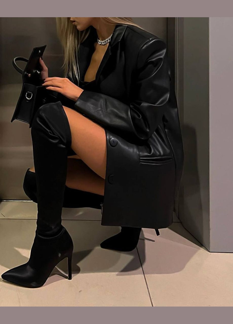 Черный женский женский пиджак. экокожа No Brand - демисезонный