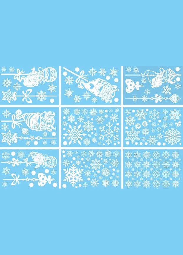 Набір новорічних наклейок на вікно New Year 8 13764 20х30 см 9 аркушів No Brand (392959557)