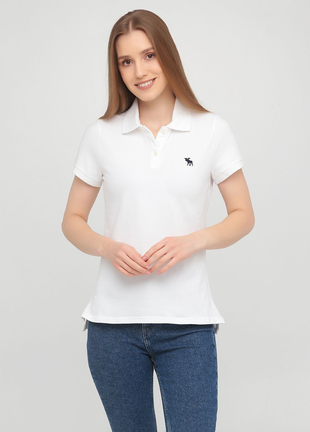 Белая женская футболка-поло женское - поло af8818w Abercrombie & Fitch