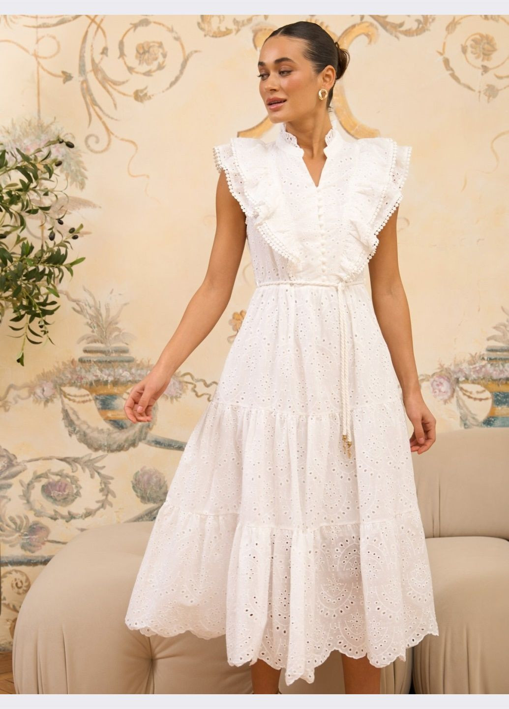 Білий кежуал сукня-міді з прошви білого кольору Dressa однотонна