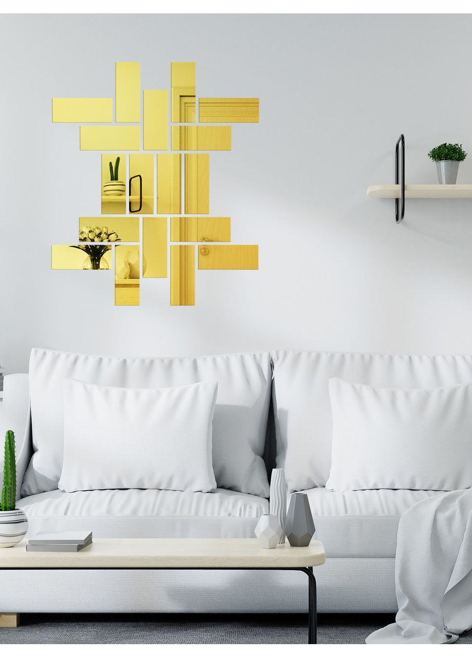 Дзеркальна акрилова наклейка на стіну декоративна з 3d ефектом Злиток 15х6 см 18 шт. золото Ваша Світлість (366334651)