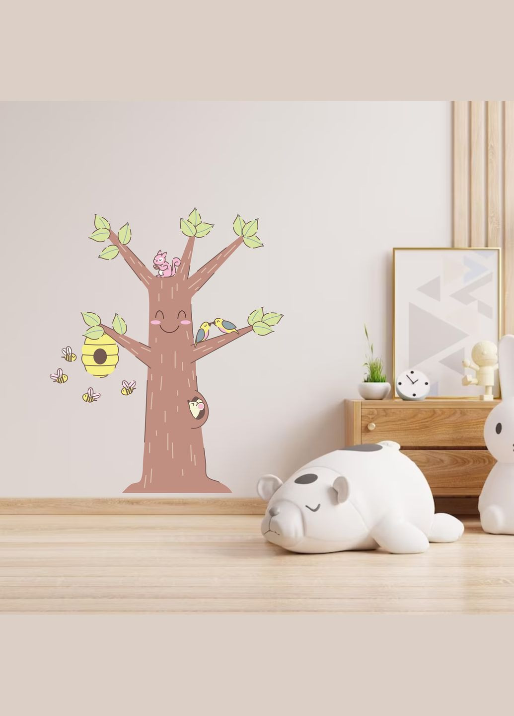 Вінілова інтер'єрна на стіну (шпалери, фарбу) "Дерево з тваринами" з Оракалу Кавун наклейка (316189865)