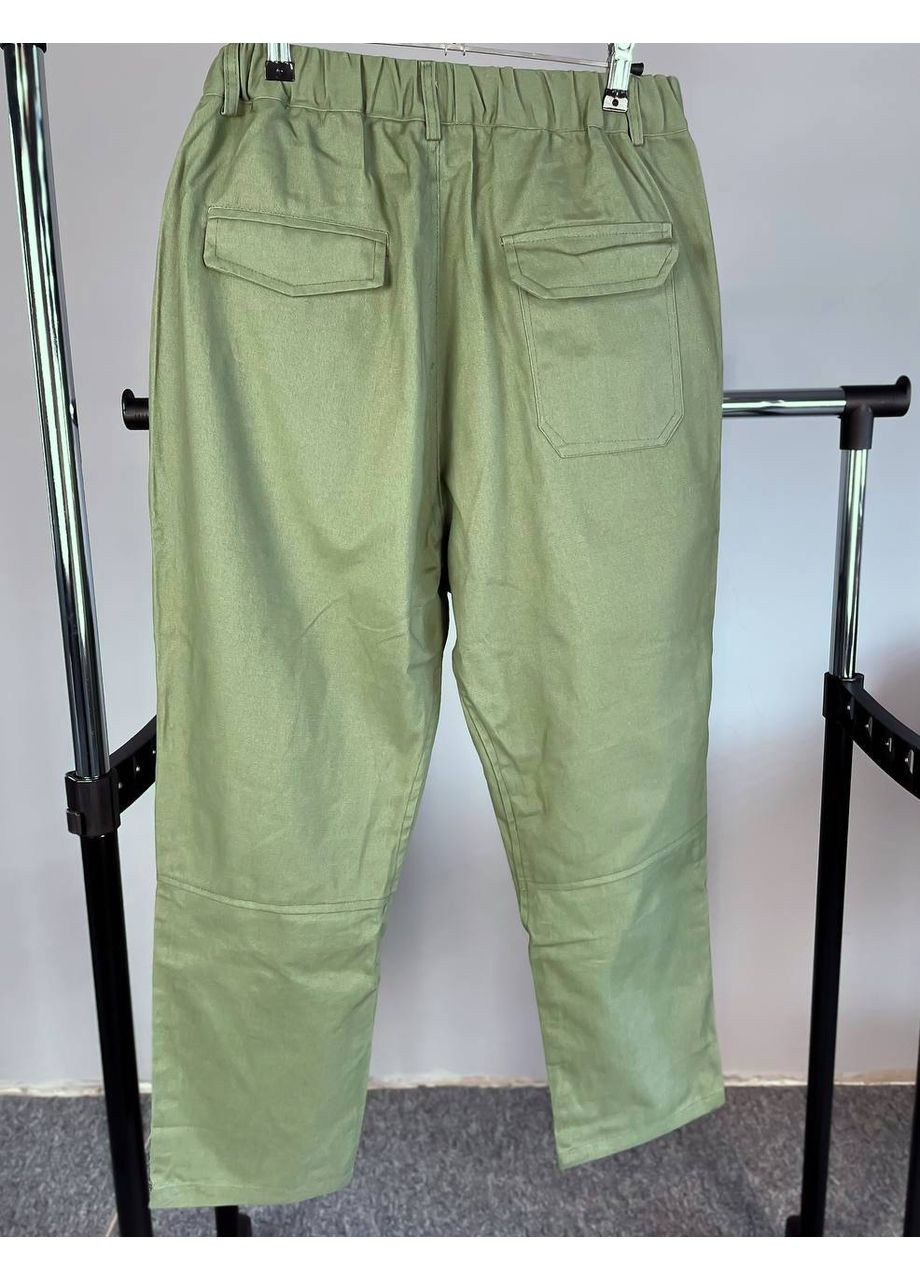 Зеленые мужские прямые штаны карго с надписями хаки dc10151 No Brand