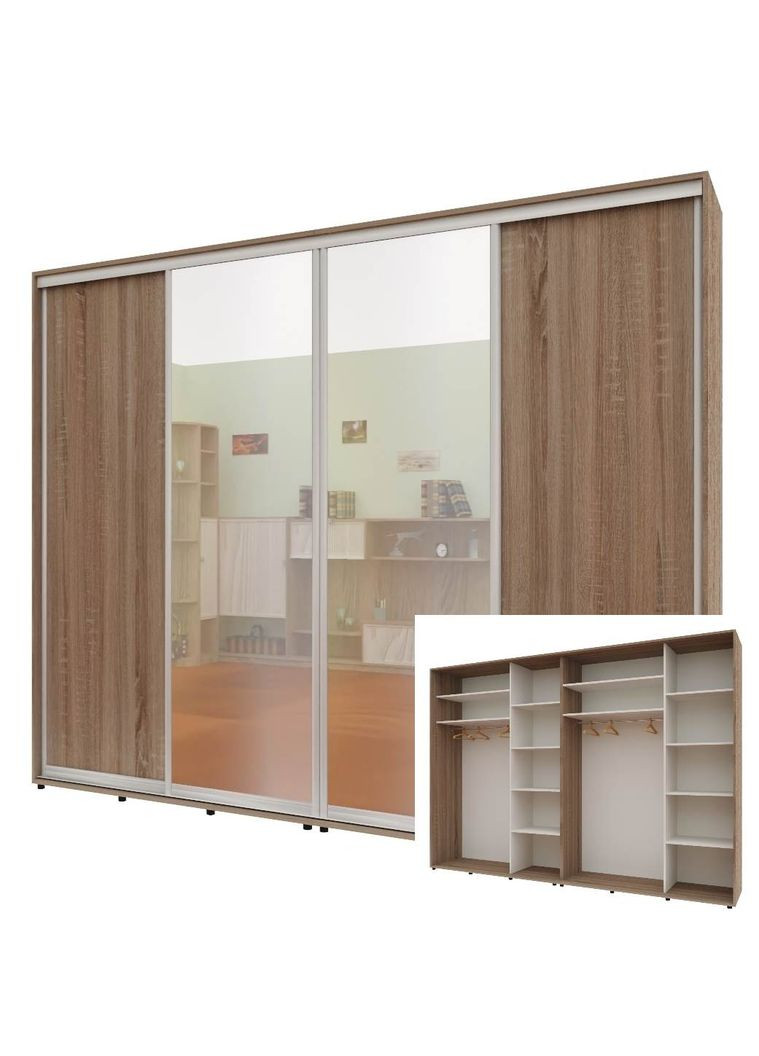 Шафа-купе чотиридверна 300*45*220 см Трюфель ДСП + Дзеркало + Дзеркало + ДСП Стандарт Комфорт Меблі (360432840)