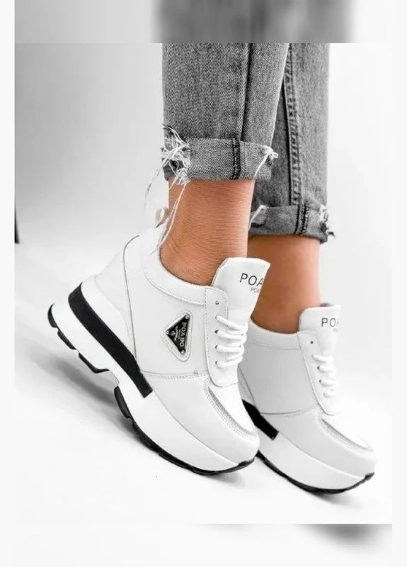 Белые женские кроссовки-сникерсы на высокой танкетке из эко-кожи со шнуровкой Viki Снікерси белые лето (315687539)