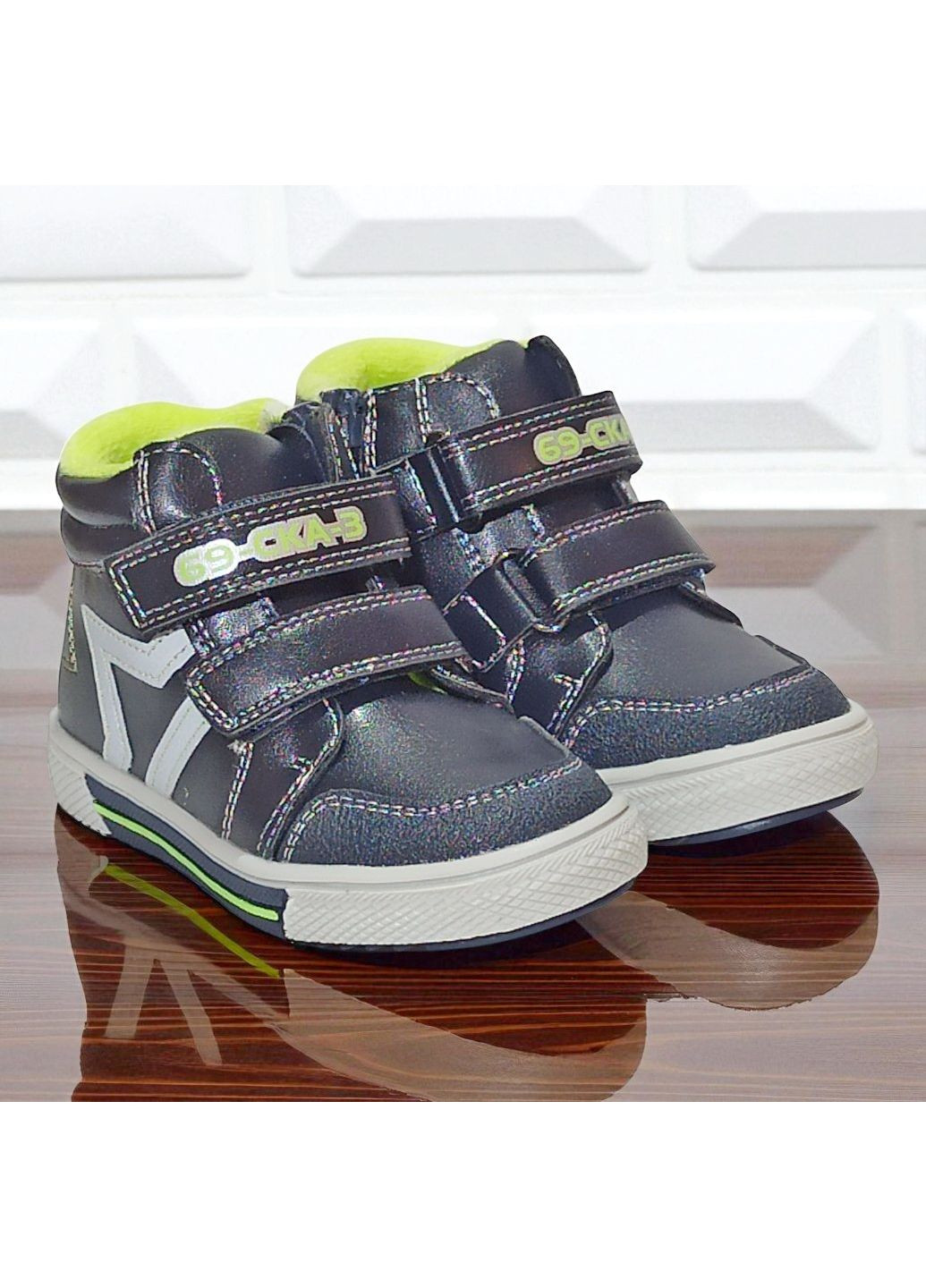 Темно-синие спортивные, повседневные осенние демисезонные утепленные ботинки на липучках ортопедические хайтопы на флисе для мальчика казка L&D