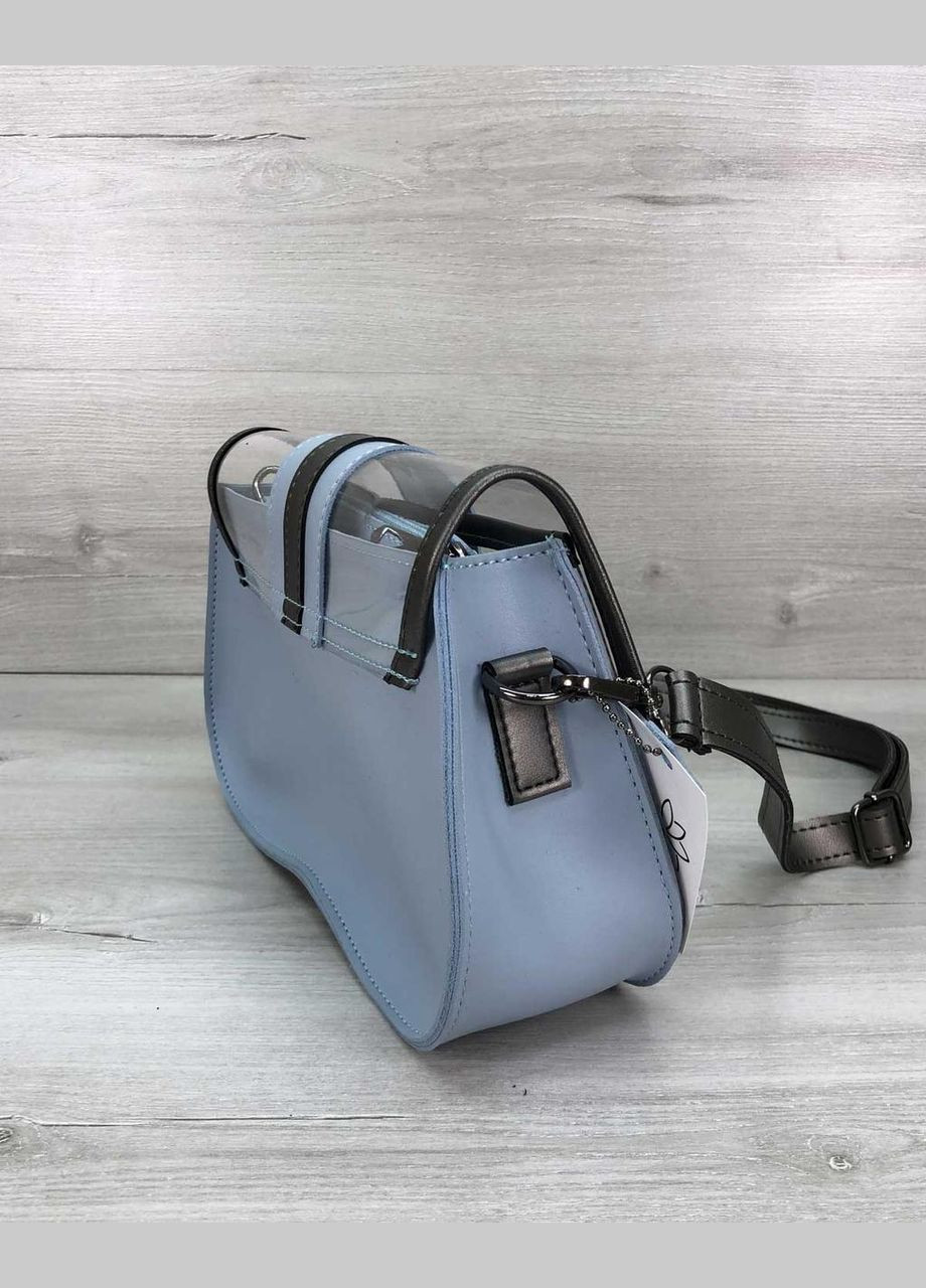 Женская сумка кросс-боди 2в1 с косметичкой прозрачная «Miranda» силикон + экокожа голубая WeLassie (298568297)