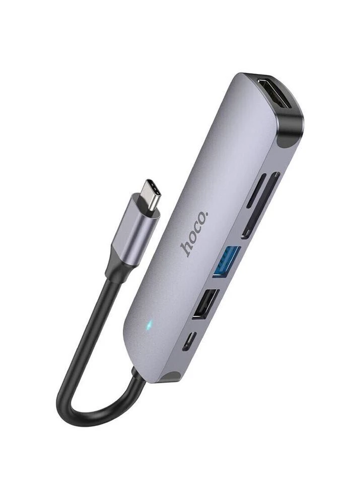 Док-станція HB28 6 in 1 HDTV+USB3.0+USB2.0+SD+TF+PD Metal Gray (6931474769336) Hoco (391818414)
