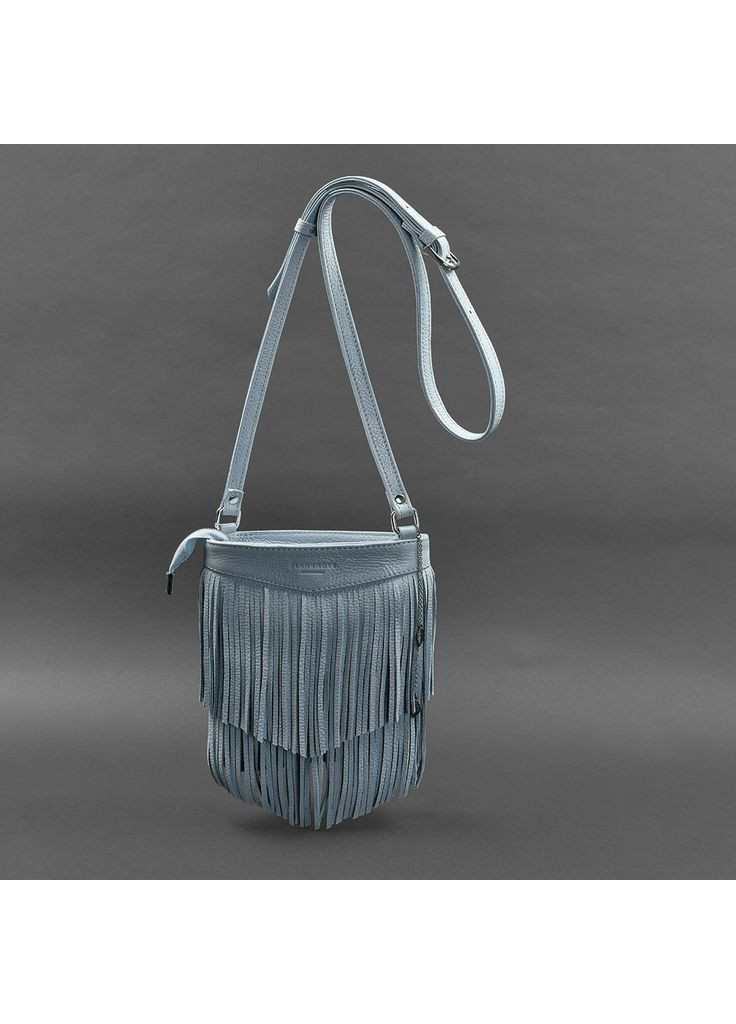 Шкіряна жіноча сумка з бахромою міні-кроссбоді Fleco блакитна BlankNote кросс-боди (348359401)